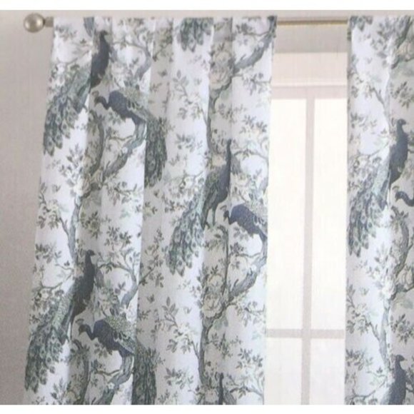 Laura Ashley Peacock 2 Window Curtain Panels 38x108 Belvedere Floral Blue Green - Picture 2 of 5